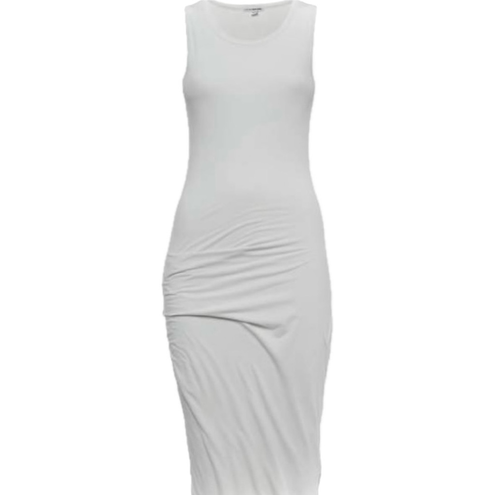 JAMES PERSE | 1 / S | Sleeveless Ruched White Wide Tank Cotton Blend Midi Dress